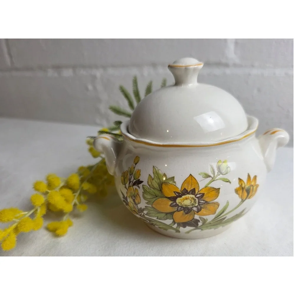 Vintage Berkeley House English Ironstone Meadow View Sunflower Lidded Bowl
